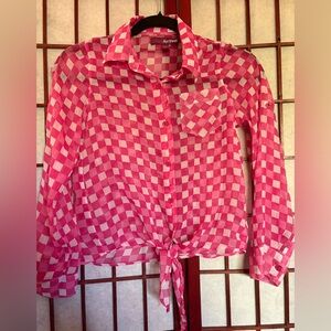 Epic Threads Pink and White Cuffed Sleeve Blouse